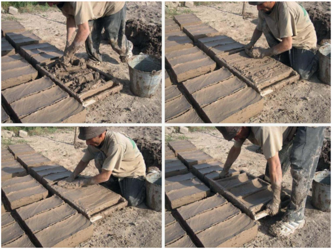 Mud-brick moulding in Tajikistan. Source: Fodde (2009)